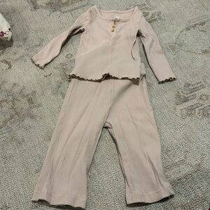 Little Co Ruffle Henley top and wide leg bottoms set